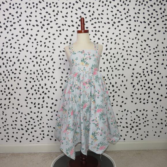 The Prairie by Rachel Ashwell Blue Floral Print Girls Handkerchief Dress - Picture 1 of 6